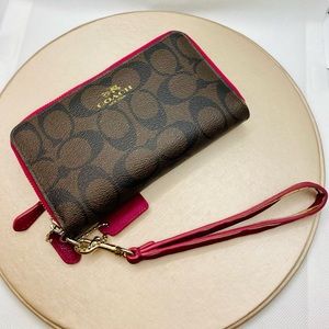 Coach Signature Double Zip Phone Wallet Clutch